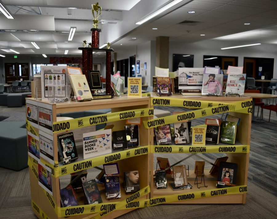 The Banned Books Week display in the library. 