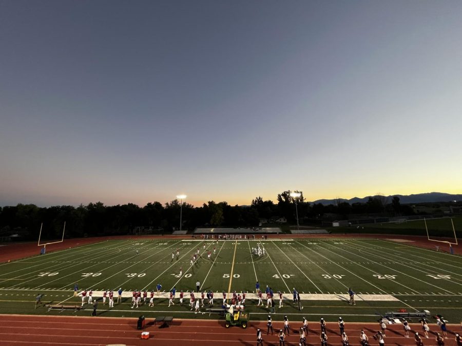 A full view of the football field during Centauruss homecoming game against Palmer High School
