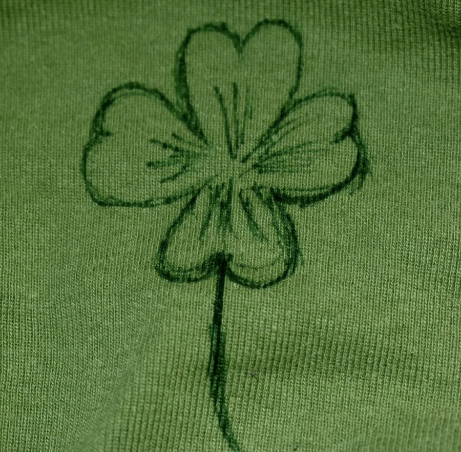 A shamrock drawn onto a shirt worn by a student for Saint Patricks Day