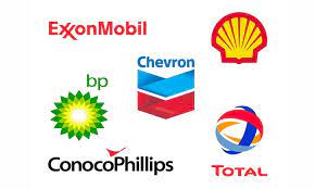 The logos of the six oil companies commonly referred to as "Big Oil". All of these companies, with the exception of TotalEnergies, are named in the California lawsuit.