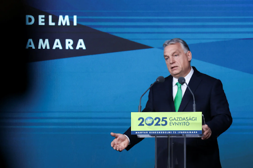 Hungary’s prime minister, Viktor Orbán, at an economic summit in Budapest. Credit: Bernadett Szabo/Reuters